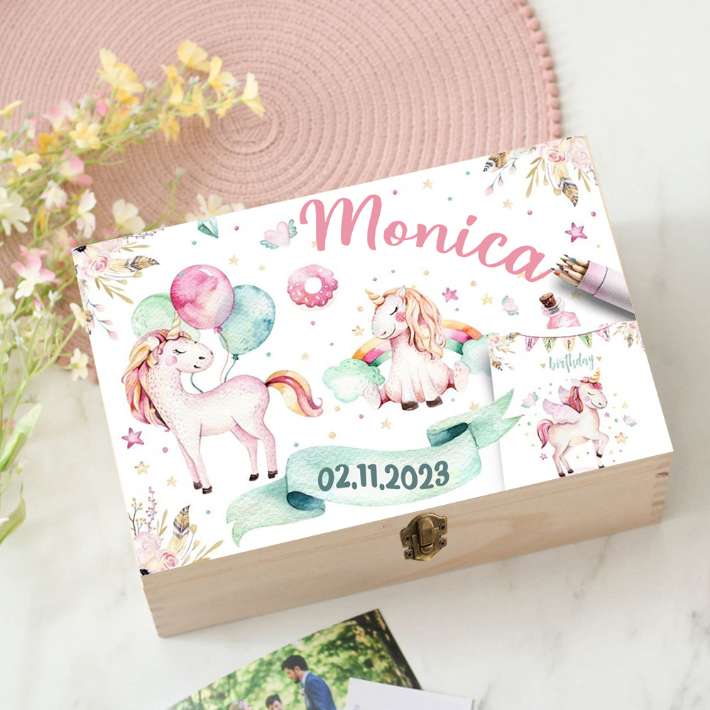 Personalized Unicorn Baby Wood - Baby Keepsake Box incelemesi ve fiyatı