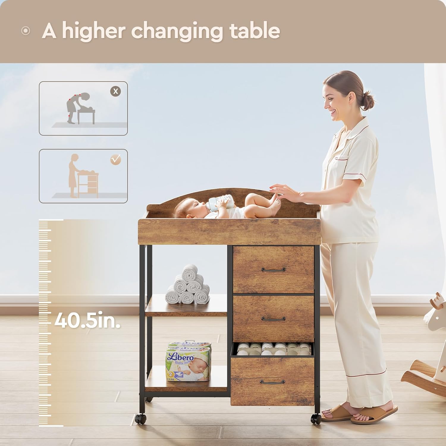 Rustic Brown Baby Changing Tab - Baby Nursery Drawers incelemesi ve fiyatı