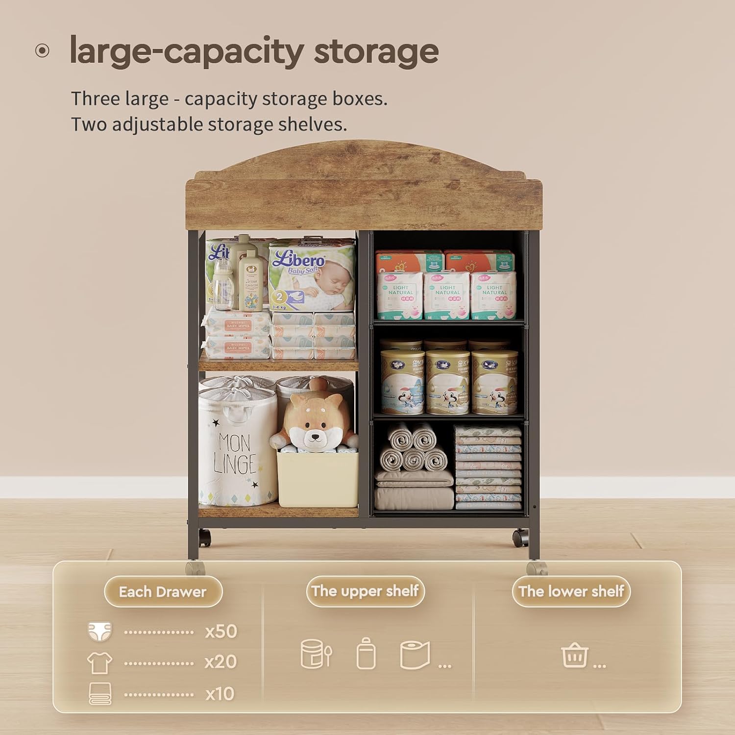 Rustic Brown Baby Changing Tab - Baby Nursery Drawers incelemesi ve fiyatı