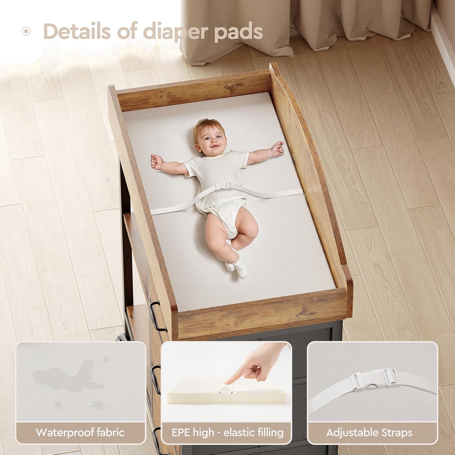 Rustic Brown Baby Changing Tab - Baby Nursery Drawers incelemesi ve fiyatı