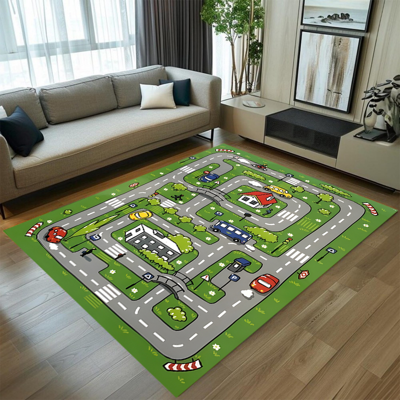 Cute Car Track Play Rug Green  - Baby Nursery Mat incelemesi ve fiyatı