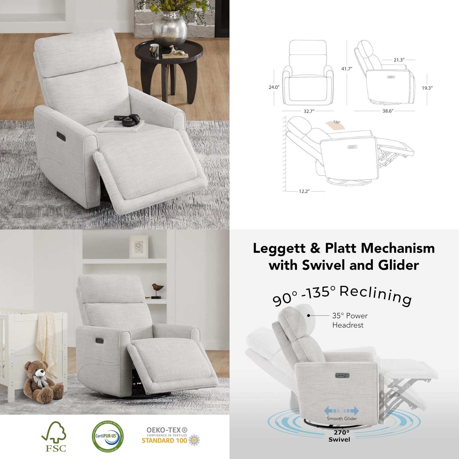 Power Recliner Swivel Glider N - Rocking Chair Nursery incelemesi ve fiyatı