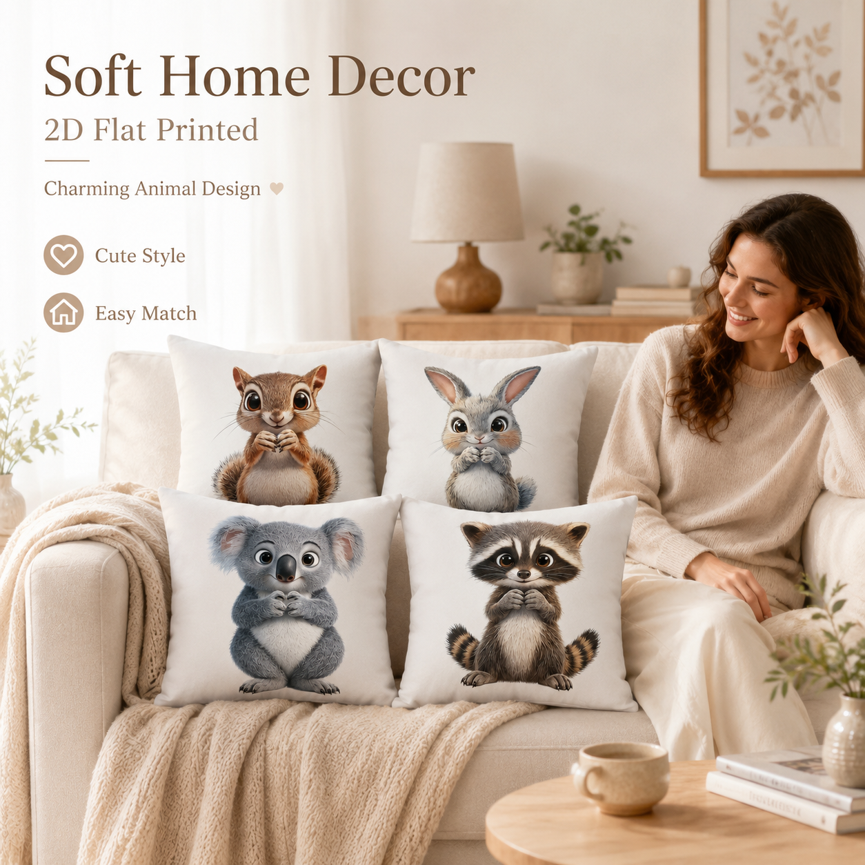 Cute Animal 2D Flat Printed Pe - Baby Nursery Cushion incelemesi ve fiyatı
