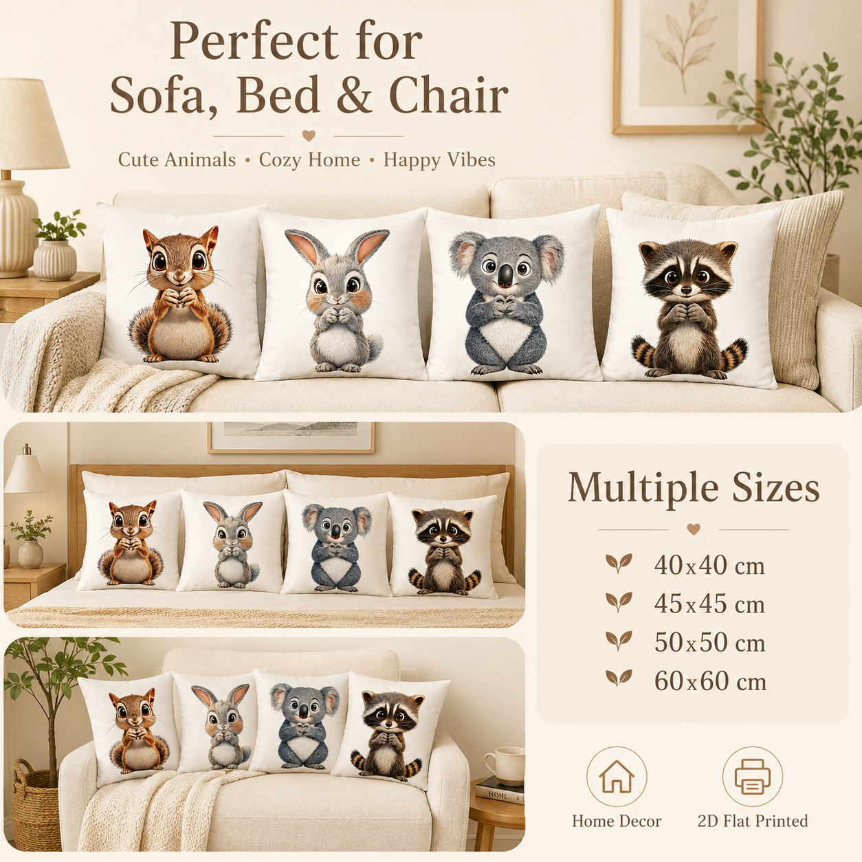 Cute Animal 2D Flat Printed Pe - Baby Nursery Cushion incelemesi ve fiyatı
