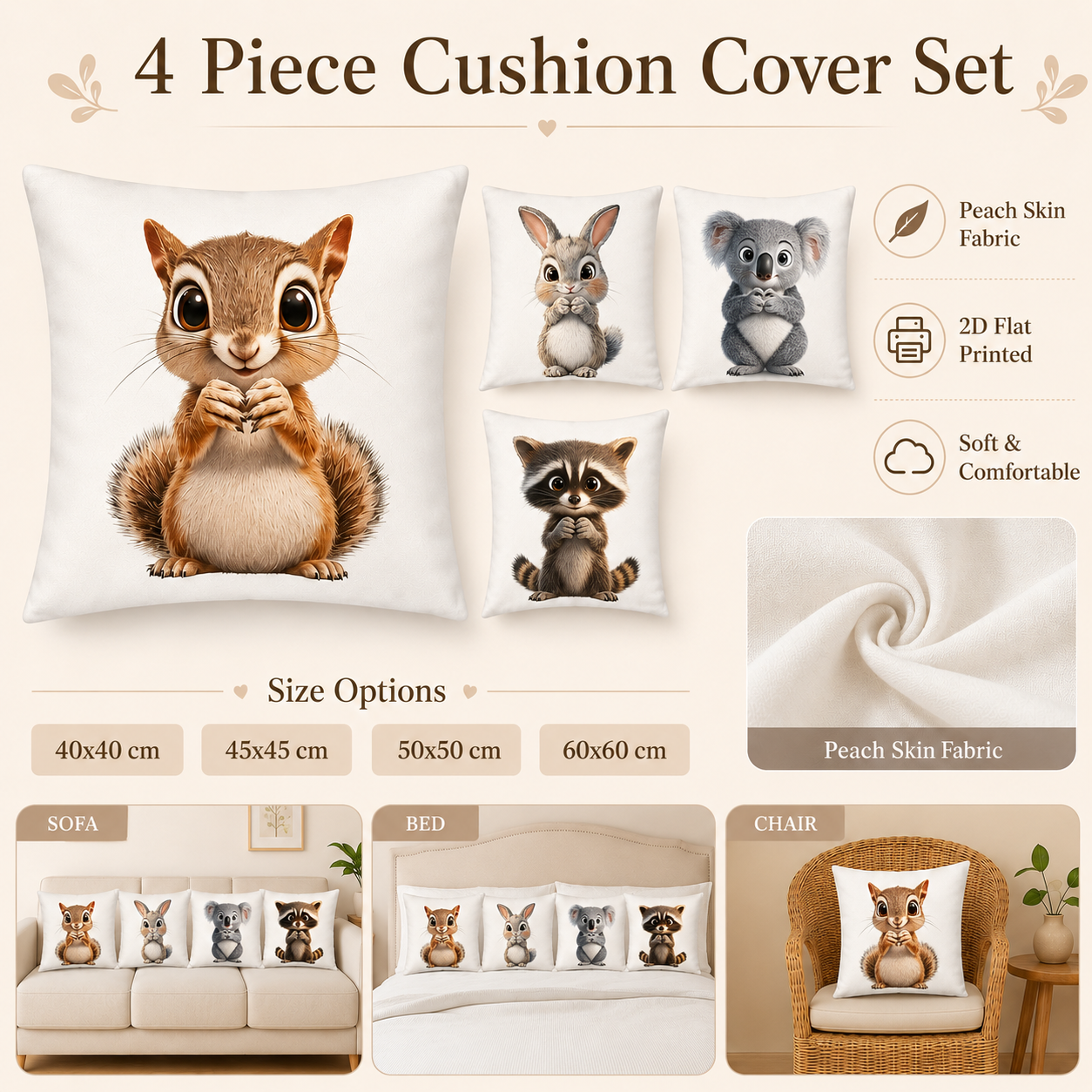 Cute Animal 2D Flat Printed Pe - Baby Nursery Cushion incelemesi ve fiyatı