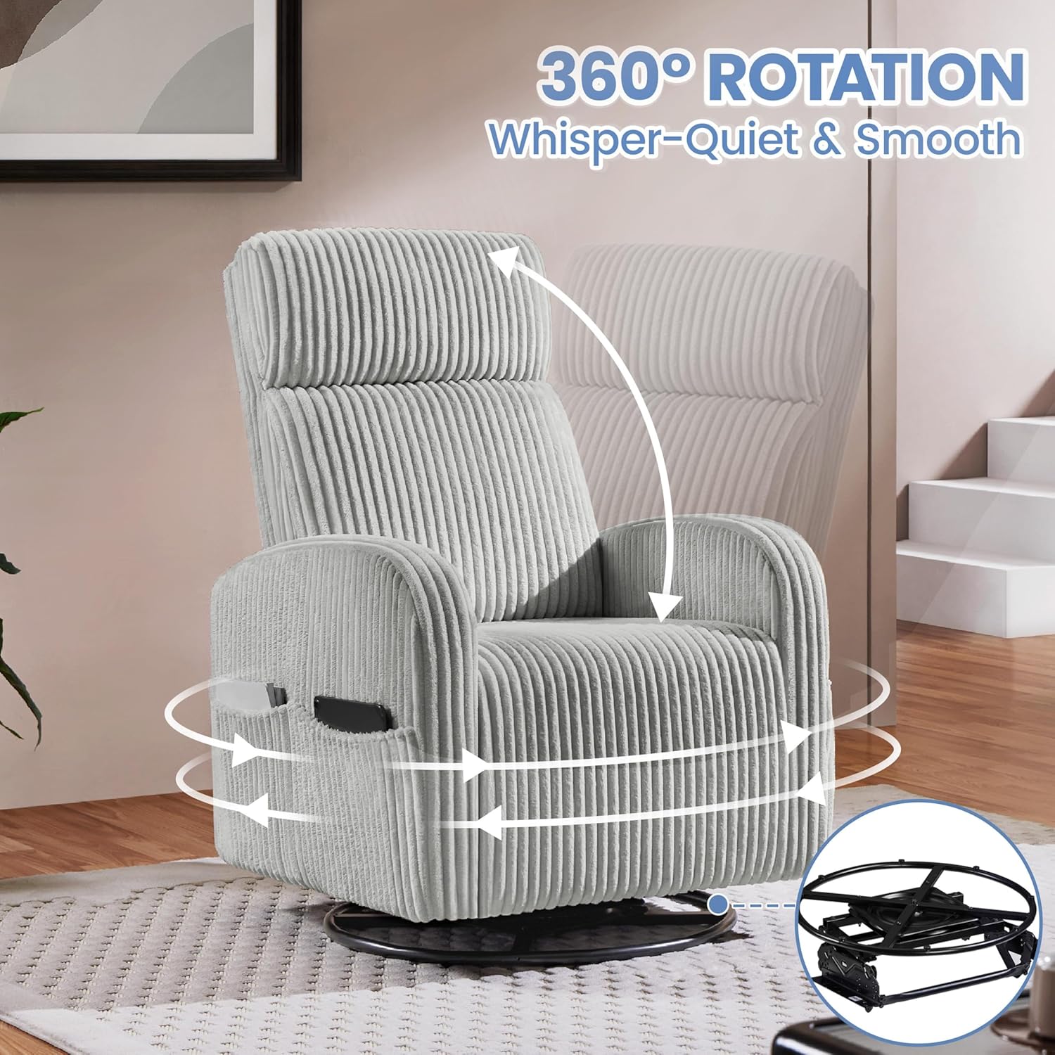 360° Swivel Glider Chair for N - Rocking Chair Nursery incelemesi ve fiyatı