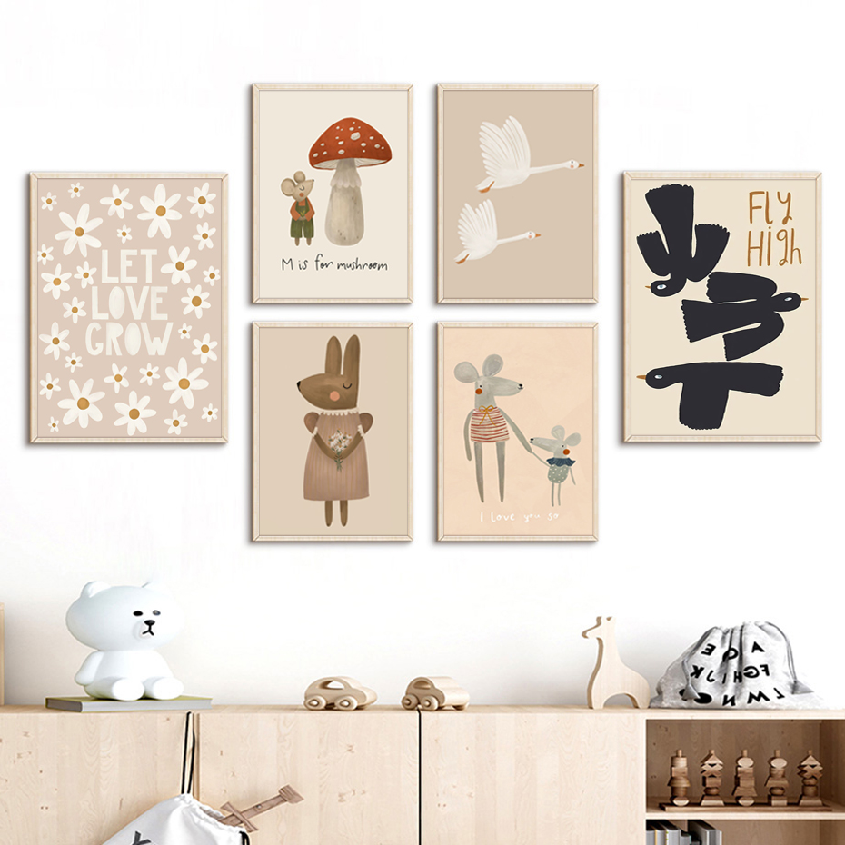 Boho Cartoon Rabbit Mouse Goos - Baby Nursery Frames incelemesi ve fiyatı