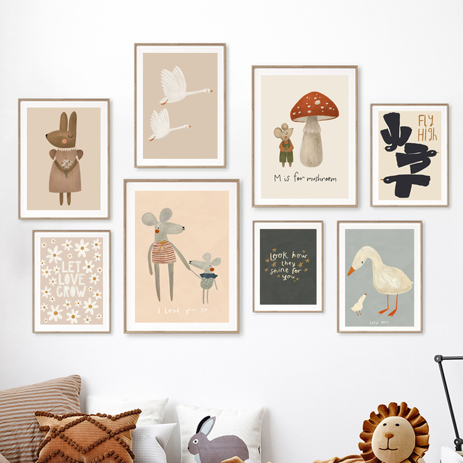 Boho Cartoon Rabbit Mouse Goos - Baby Nursery Frames incelemesi ve fiyatı