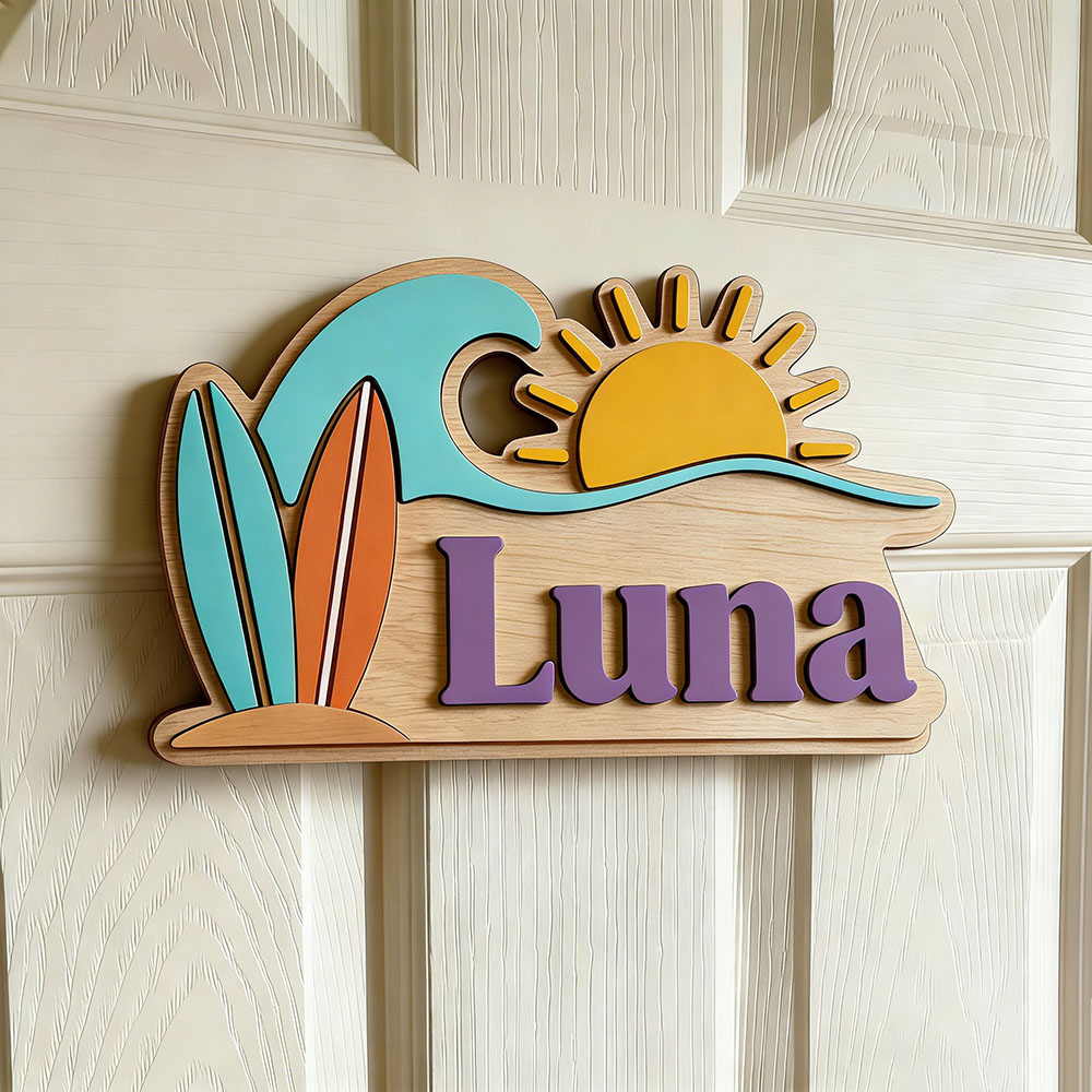 Custom Beach Wave Surfboard Su - Baby Nursery Name Sign incelemesi ve fiyatı