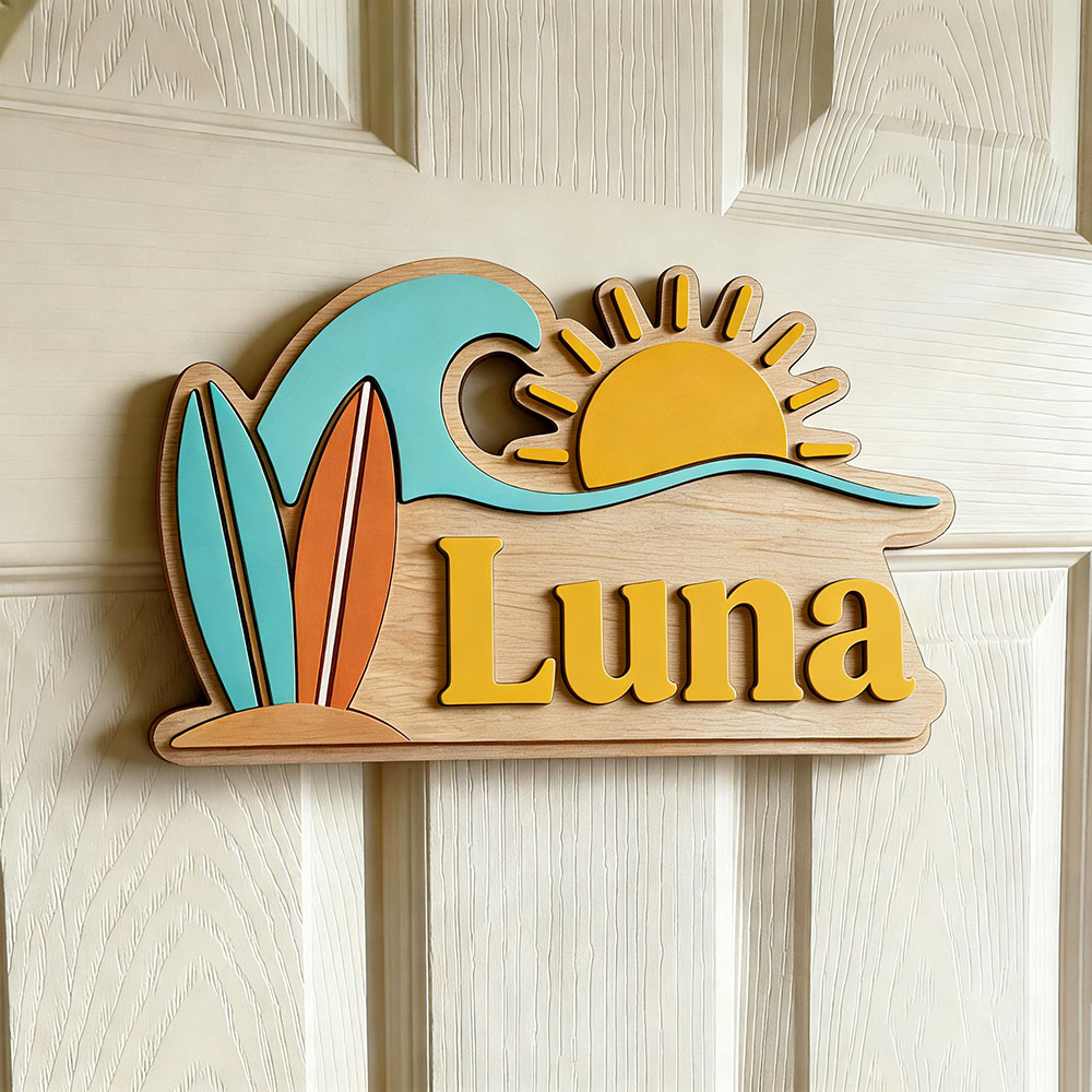 Custom Beach Wave Surfboard Su - Baby Nursery Name Sign incelemesi ve fiyatı