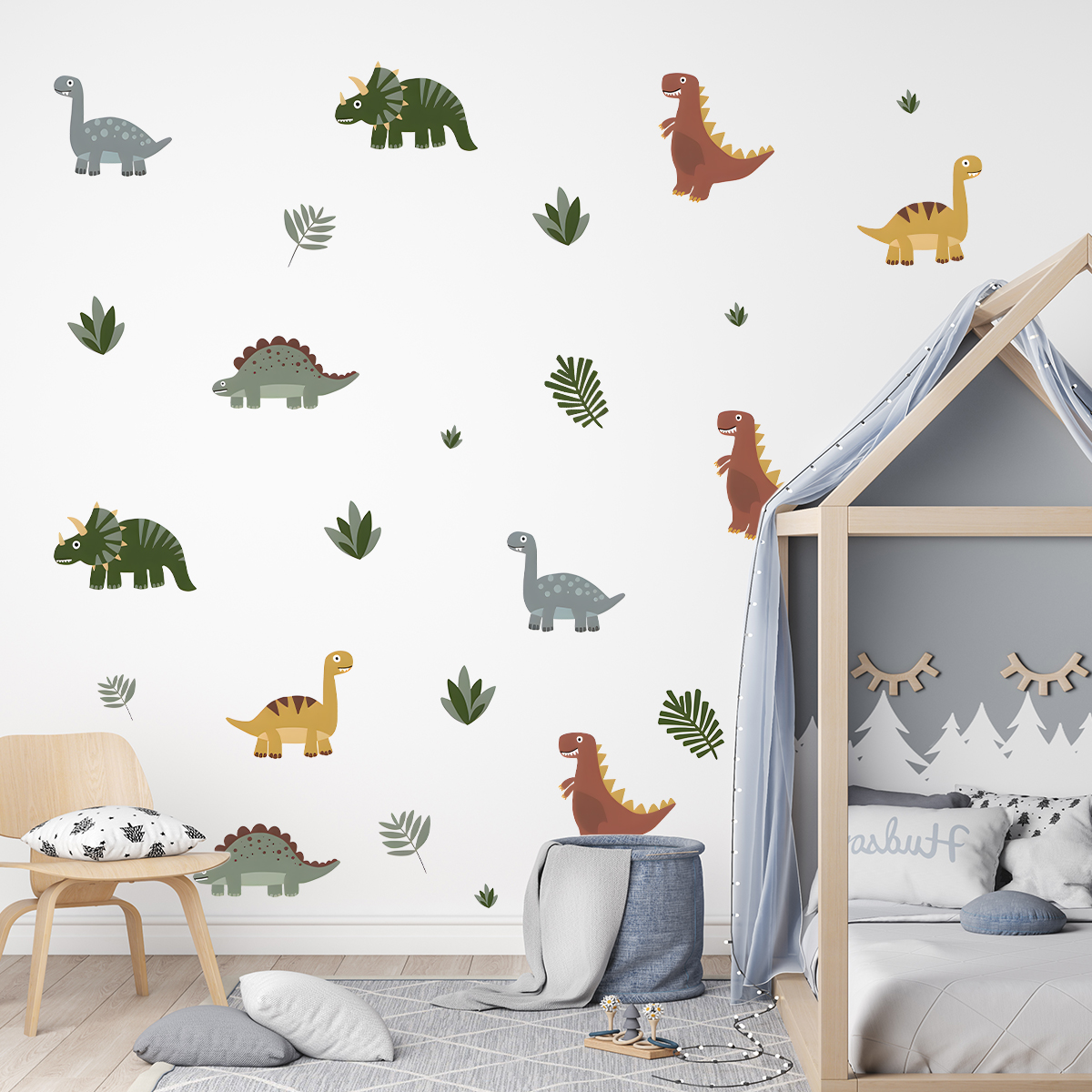 Cartoon Cute Dinosaur Leaf Ani - Wall Decal Nursery incelemesi ve fiyatı