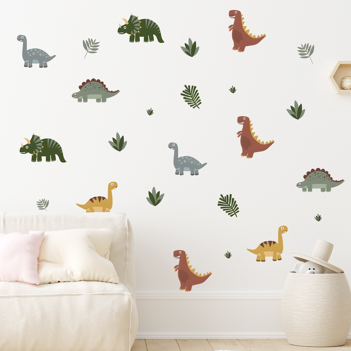 Cartoon Cute Dinosaur Leaf Ani - Wall Decal Nursery incelemesi ve fiyatı