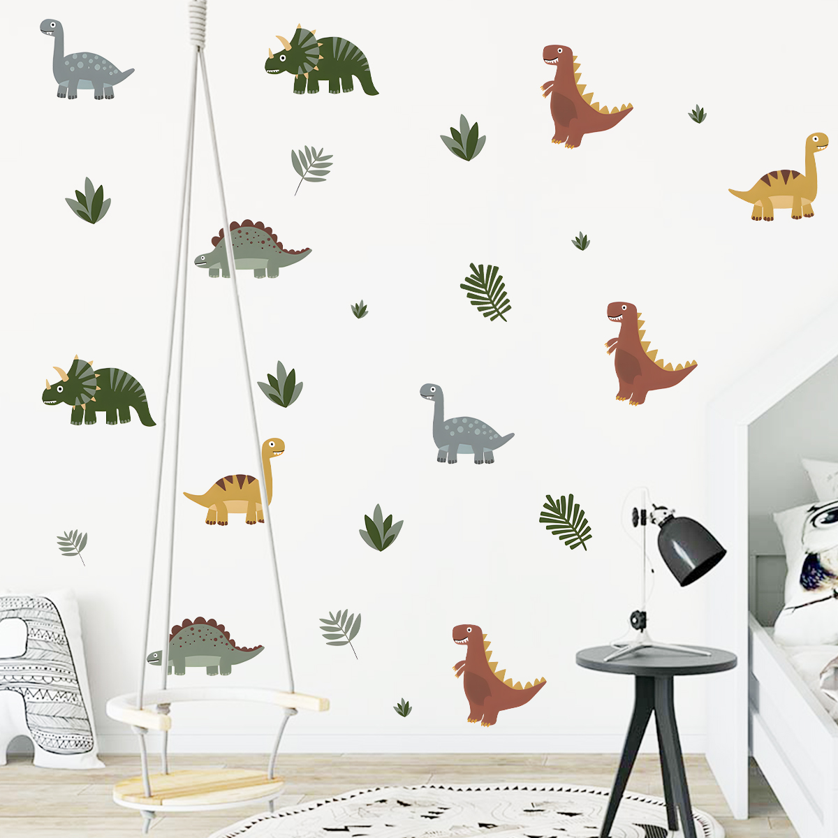 Cartoon Cute Dinosaur Leaf Ani - Wall Decal Nursery incelemesi ve fiyatı
