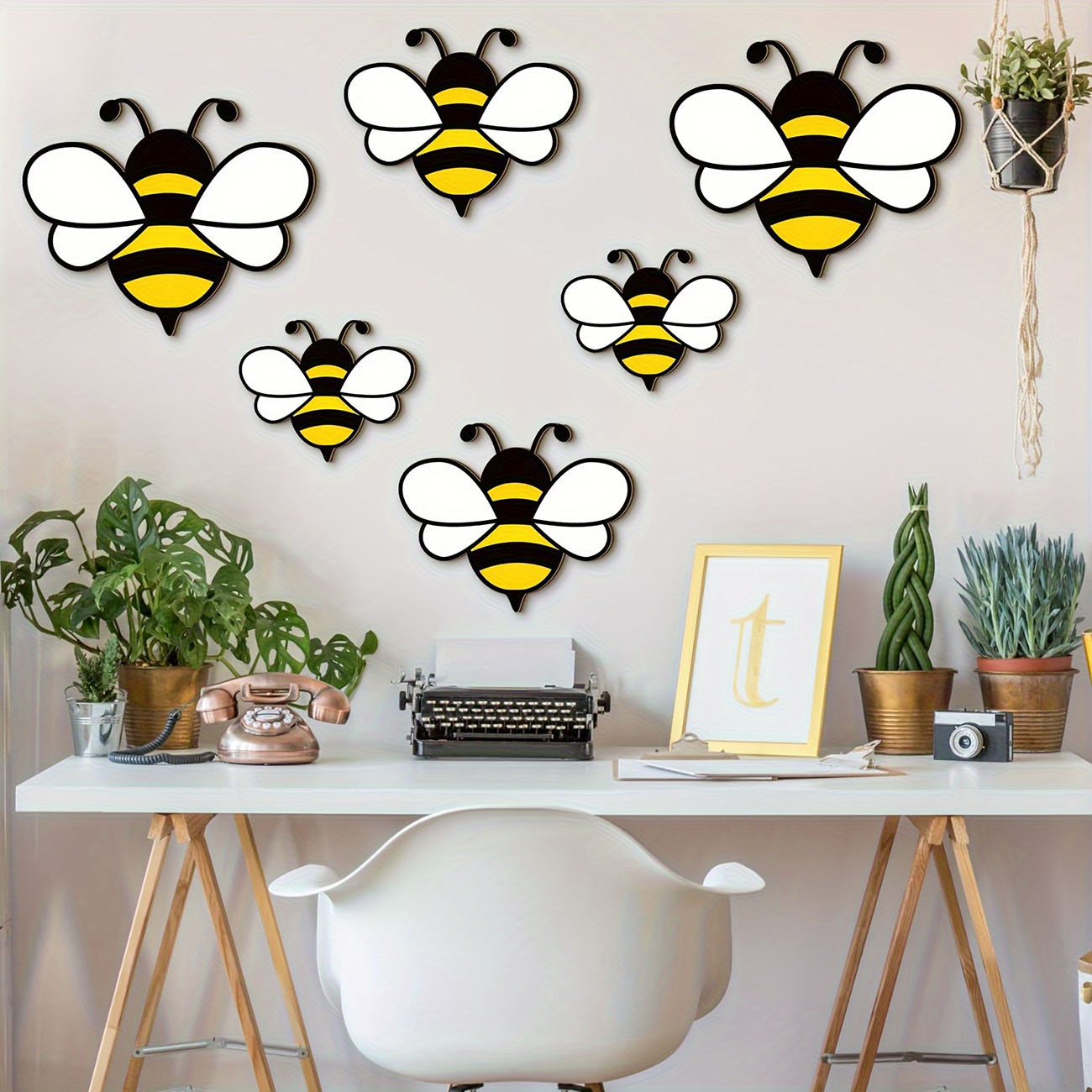 6Pcs Cute Bee Wooden Wall Stic - Wall Decal Nursery incelemesi ve fiyatı