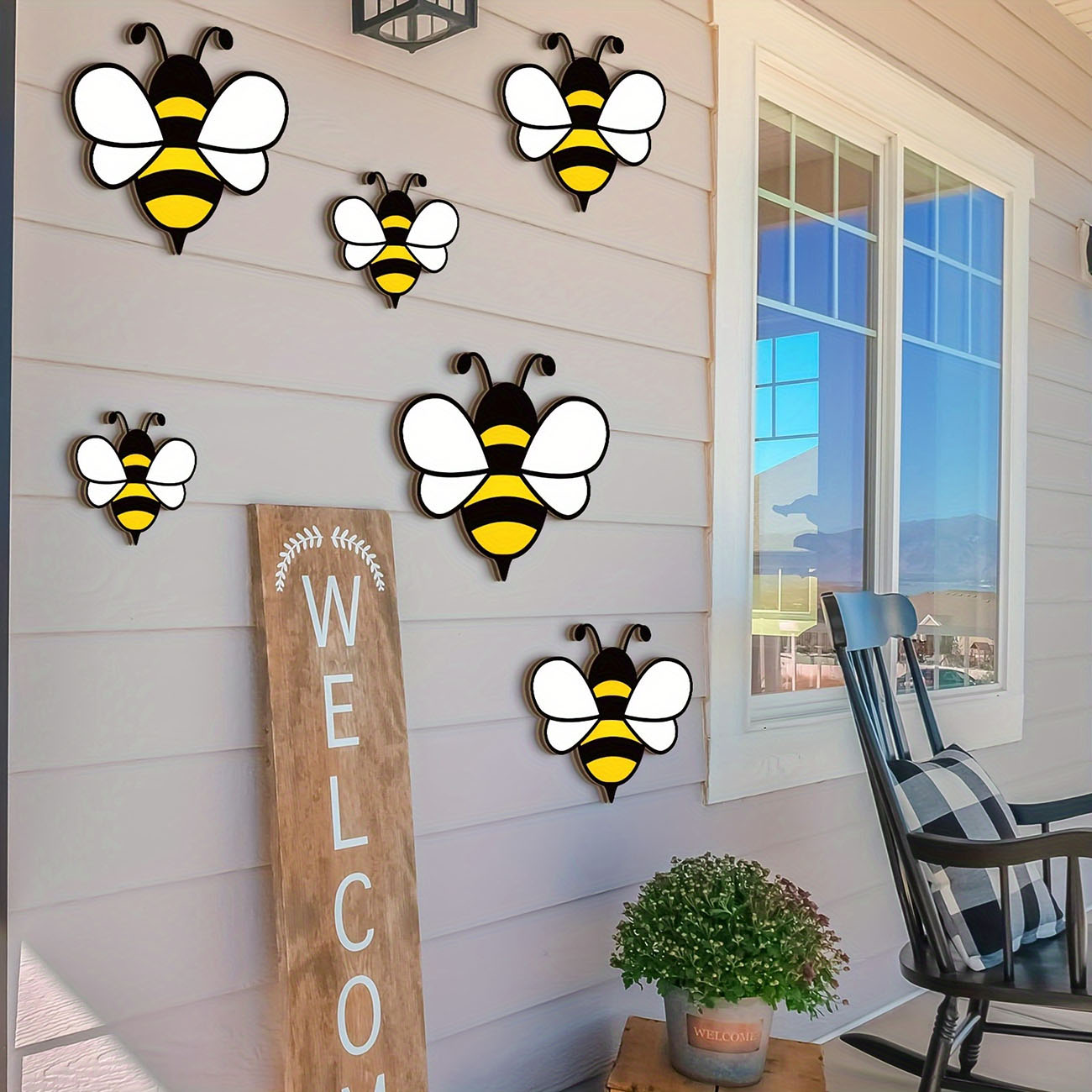 6Pcs Cute Bee Wooden Wall Stic - Wall Decal Nursery incelemesi ve fiyatı