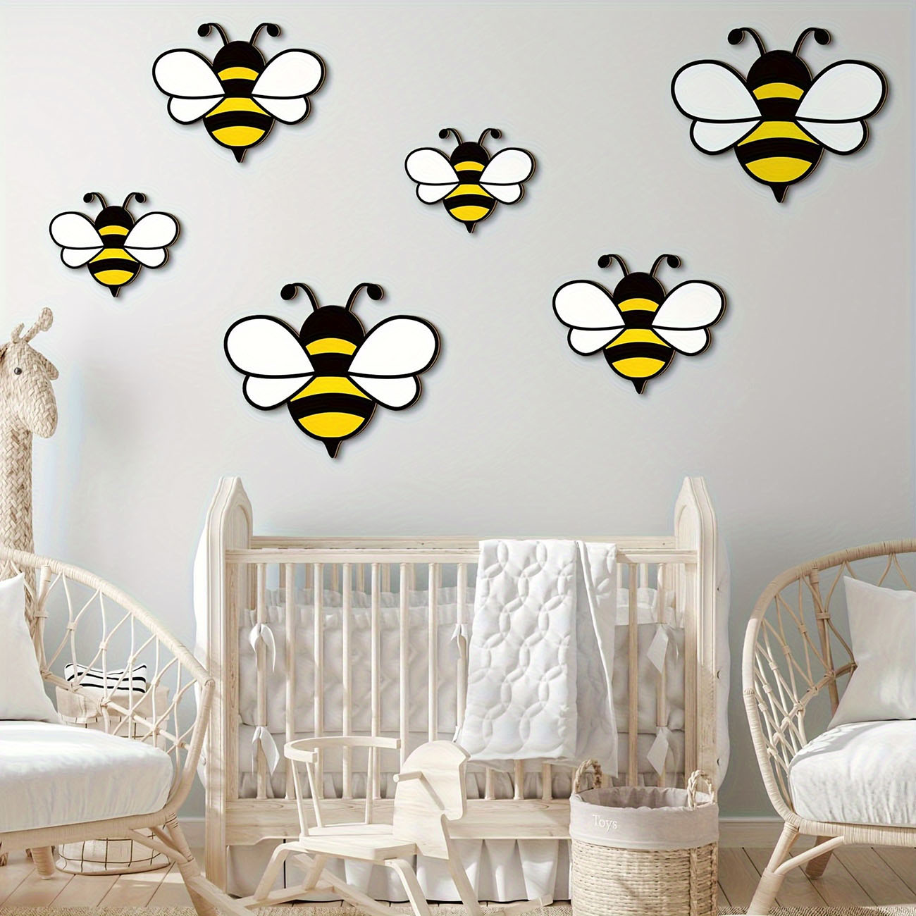 6Pcs Cute Bee Wooden Wall Stic - Wall Decal Nursery incelemesi ve fiyatı