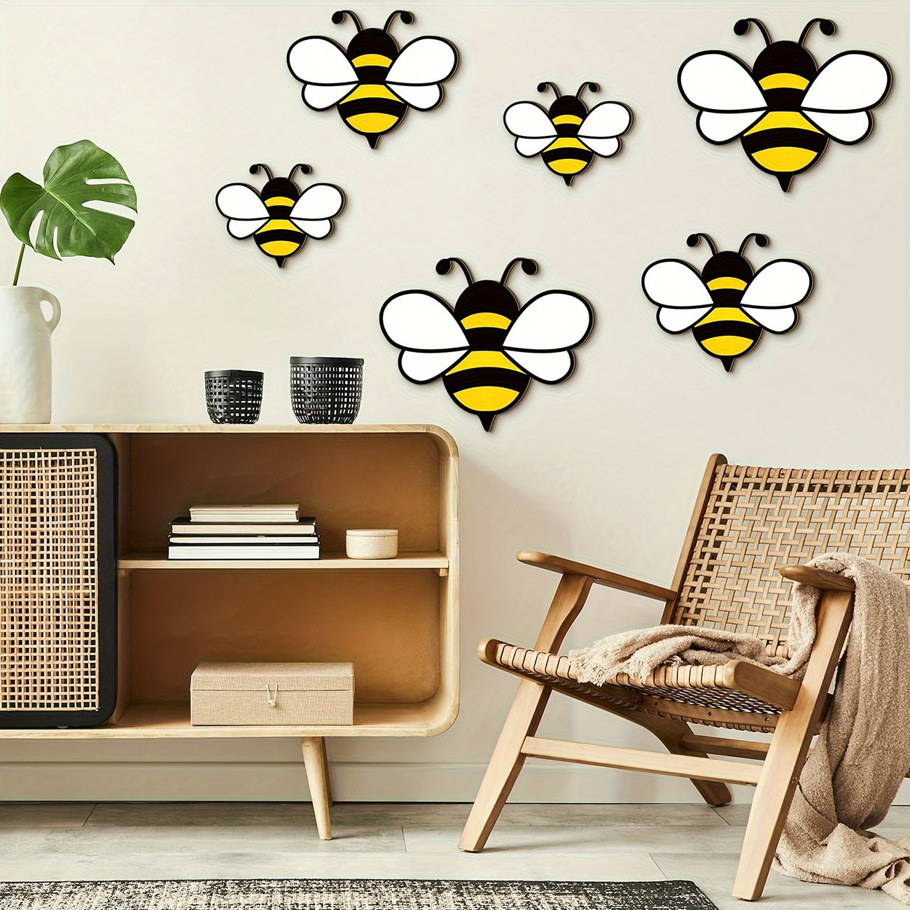 6Pcs Cute Bee Wooden Wall Stic - Wall Decal Nursery incelemesi ve fiyatı