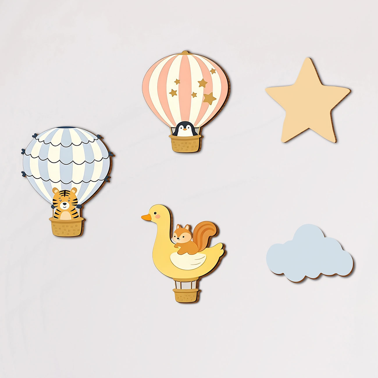 5Pcs Animal Hot Air Balloon Wo - Wall Decal Nursery incelemesi ve fiyatı
