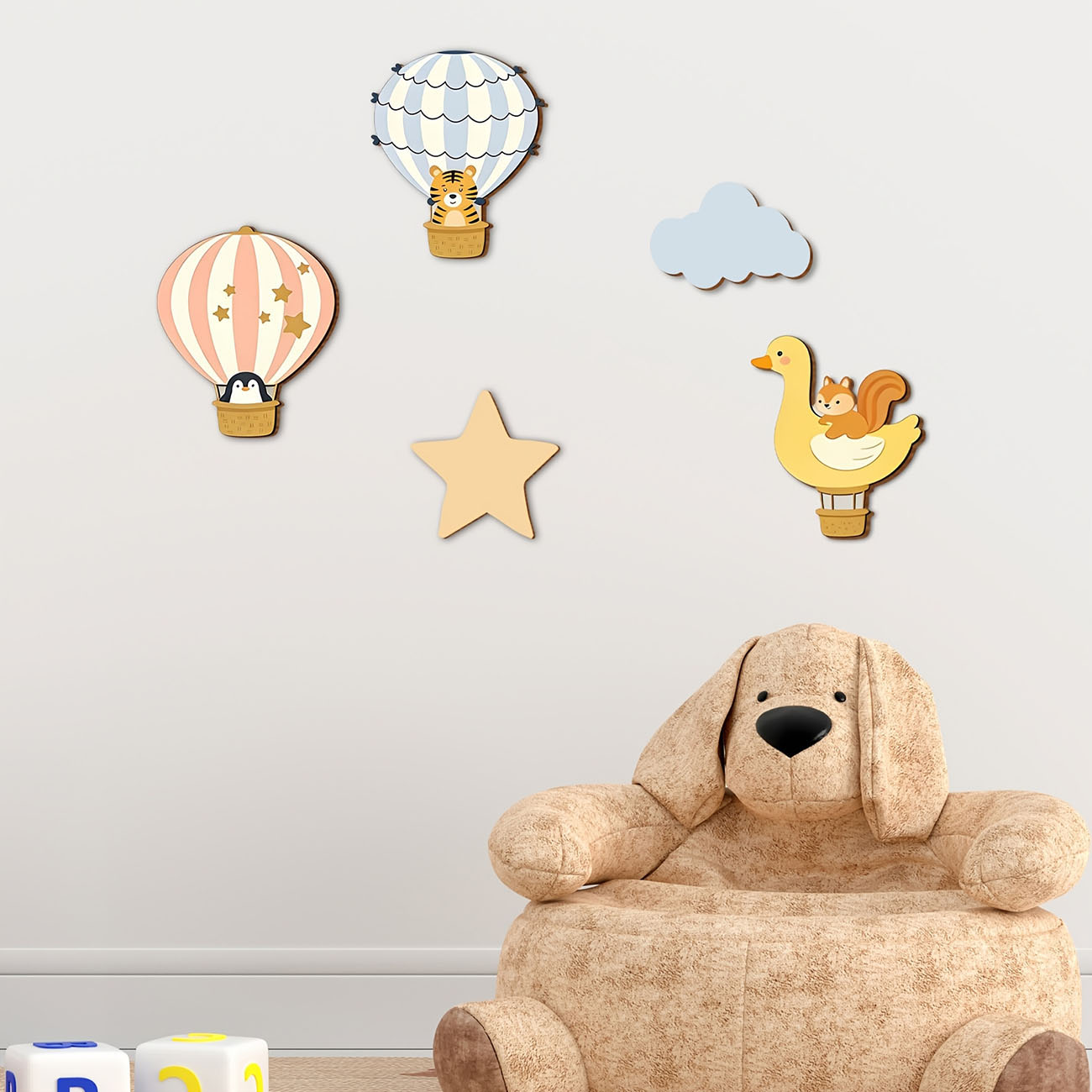 5Pcs Animal Hot Air Balloon Wo - Wall Decal Nursery incelemesi ve fiyatı