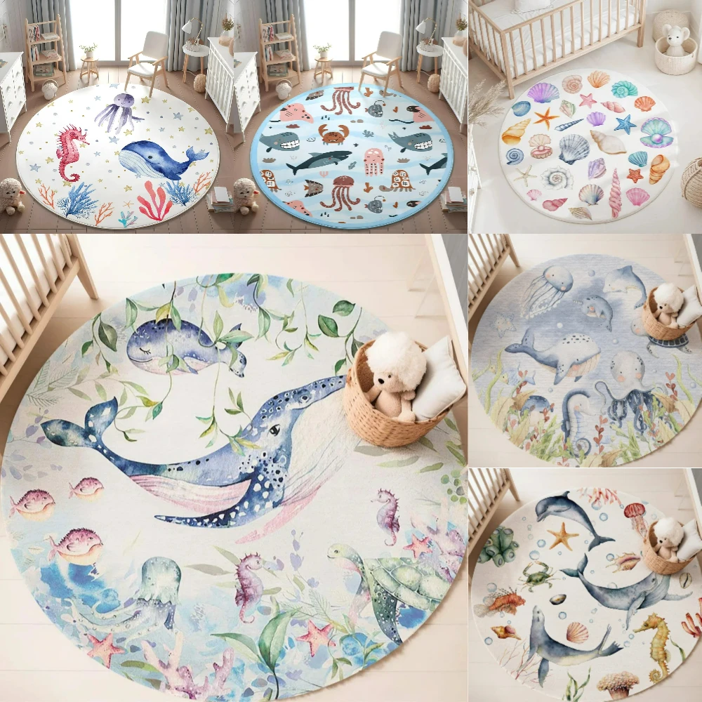 Blue Marine animal Round Carpe - Baby Nursery Mat incelemesi ve fiyatı