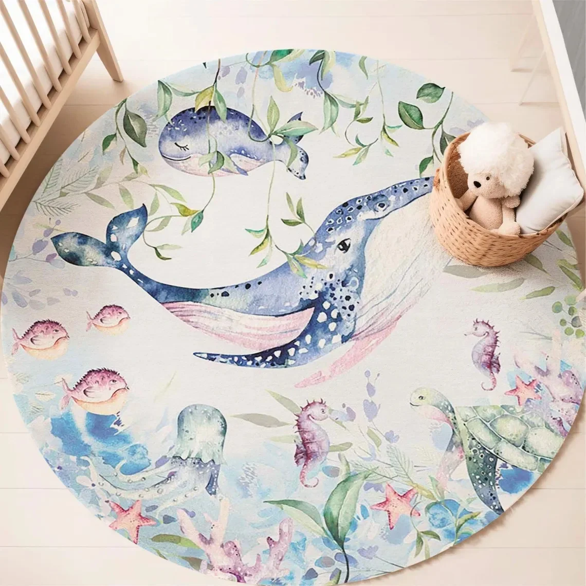 Blue Marine animal Round Carpe - Baby Nursery Mat incelemesi ve fiyatı
