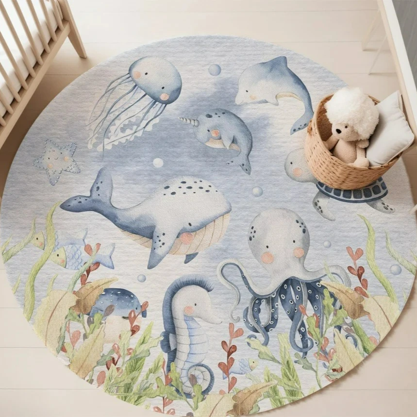 Blue Marine animal Round Carpe - Baby Nursery Mat incelemesi ve fiyatı